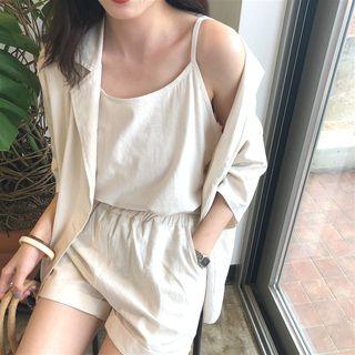 Set: Plain Loose-fit Blazer + Camisole Top + Shorts As Figure - One Size