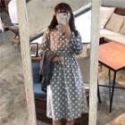 Dotted Long-sleeve Midi Shirt Dress