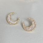 Moon Shell Rhinestone Earring 1 Pair - Silver Needle - Gold - One Size