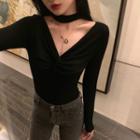 Halter Long-sleeve Twisted Top