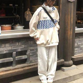 Polo-neck Check Panel Sweatshirt