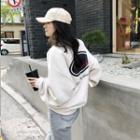 Drop-shoulder Letter Print Sweatshirt Beige - One Size