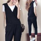 Set: Short-sleeve T-shirt + Sleeveless Hoodie + Capri Sweatpants