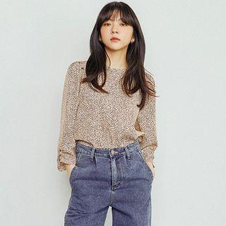 Puff-shoulder Leopard Blouse