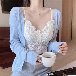 Lace Camisole Top / Plain Light Cardigan / Plain Pants