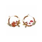 Fashion Creative Plated Gold Enamel Squirrel Mushroom Circle Earrings Golden - One Size
