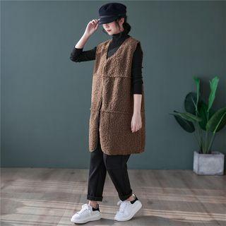 Fleece Open-front Vest Brown - One Size
