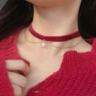 Layered Faux Pearl Chain Choker Red - One Size