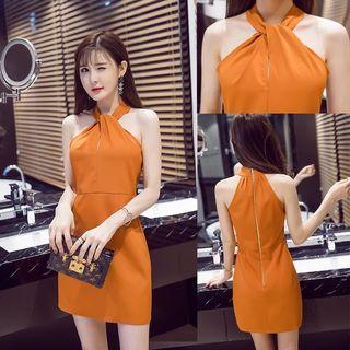 Sleeveless Zip Off-shoulder A-line Dress