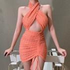 Open-back Drawstring Sleeveless Mini Bodycon Dress