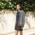V-neck Cable-knit Wool Blend Cardigan