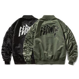 Lettering Shirred Bomber Jacket