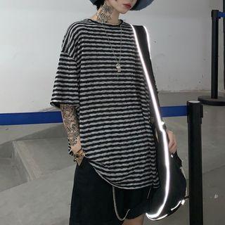 Couple Matching Striped Shirt-sleeve T-shirt Stripe - Gray & Black - One Size