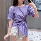 Drawstring Ruched Elbow-sleeve Blouse
