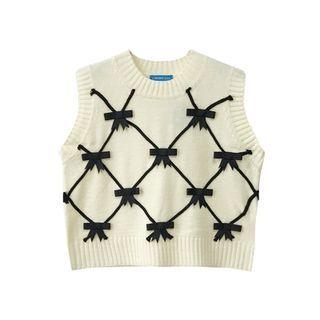 Ribbon Sweater Vest White - One Size