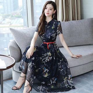 Printed Midi Short-sleeve A-line Dress