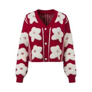Flower Cardigan Red - One Size
