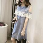 Lace Trim Cutout Shoulder Short-sleeve Dress