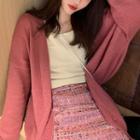 Cardigan / Cropped Knit Vest / Mini A-line Tweed Skirt