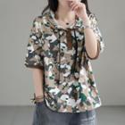 Short-sleeve Camo Print Hooded T-shirt