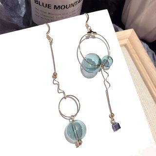 Non-matching Glass Bead Alloy Hoop Dangle Earring 1 Pair - Steel Stud - Blue - One Size