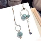 Non-matching Glass Bead Alloy Hoop Dangle Earring 1 Pair - Steel Stud - Blue - One Size