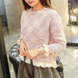 Ruffle Hem Melange Sweater