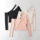 Long-sleeve One-shoulder Cut-out Top