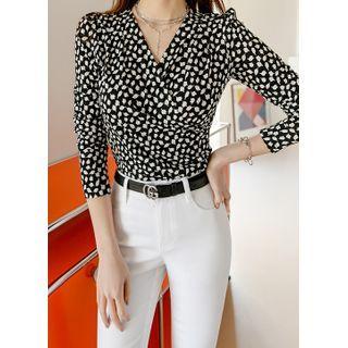 Draped Patterned Wrap Top