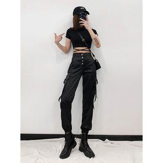 Satin Cargo Jogger Pants