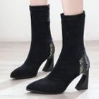 Faux Suede Block Heel Pointed Mid-calf Boots