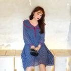 Wide-collar Patterned Chiffon Dress