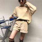 Heart Embroidered Sweater / Corduroy Wide Leg Shorts