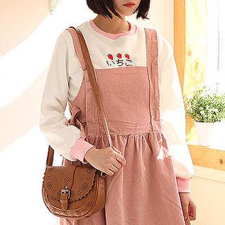 Japan-lettering Strawberry Embroidery Sweatshirt