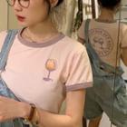 Print Cropped Color-block T-shirt