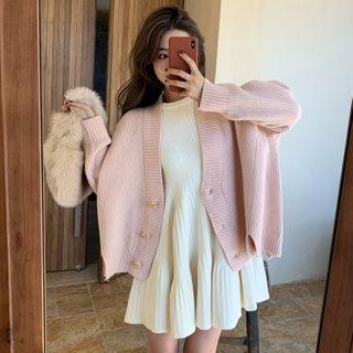 Rib-knit Mini Dress/ Loose-fit Knit Cardigan