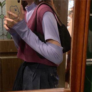 Cutout Mock-neck T-shirt / V-neck Knit Vest