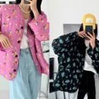 Collarless Floral Quilted Jacket