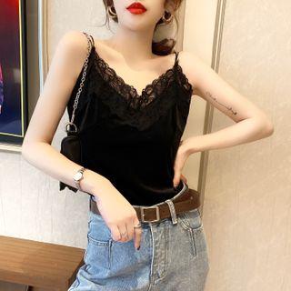Lace-panel Velvet Top