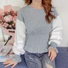 Balloon-sleeve Flared-cuff Smocked-waist Pullover