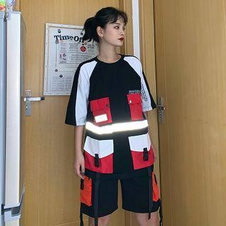 Elbow-sleeve Reflexive Panel T-shirt Black - One Size