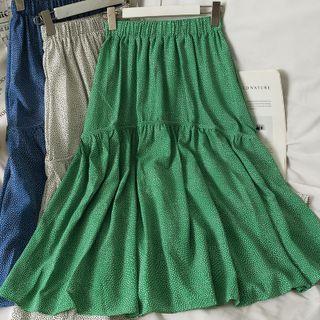 Elastic High-waist Dotted Midi Skirt