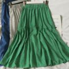 Elastic High-waist Dotted Midi Skirt