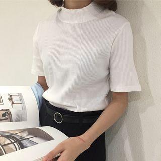 Plain Mock Neck Short Sleeve Knit Top