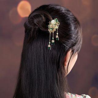 Retro Flower Gemstone Alloy Hair Stick 1 Pc - Green Flower - Gold - One Size