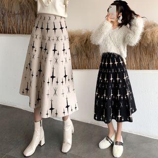 Color Block Pattern Knit A-line Skirt