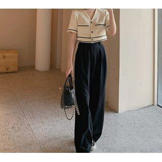 Short-sleeve Button Top / Wide Leg Pants / Set