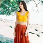Set: Frill Trim Tankini + High Slit Wide Leg Pants