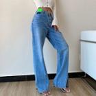 Asymmetric Slit-front Straight-cut Jeans