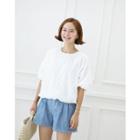 Puff-sleeve Eyelet-lace Top White